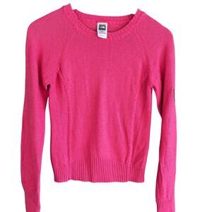 North Face Womens Patch Sweater XS Pink Wool Camp Hike Travel Outdoors